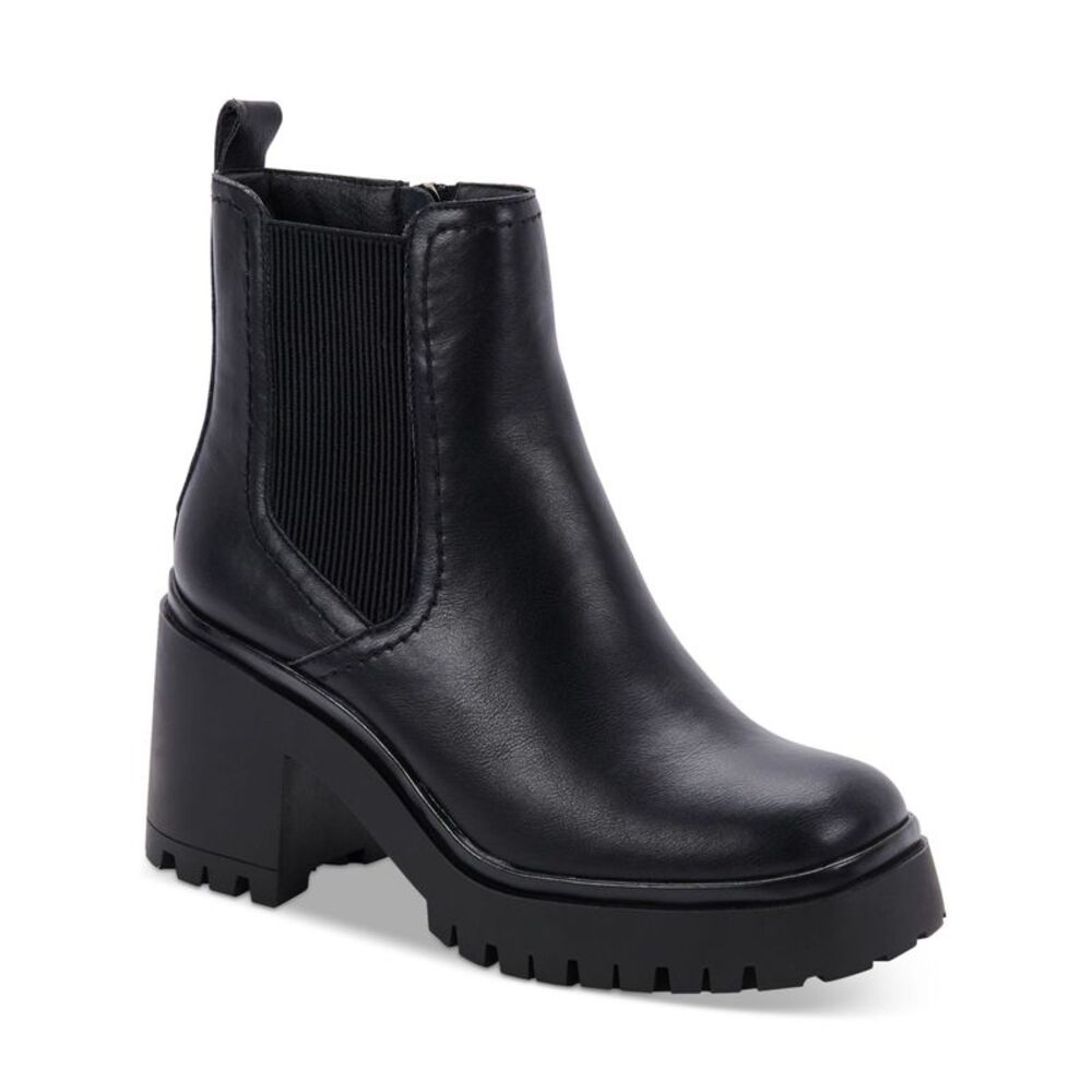 AQUA COLLEGE Womens Black 1" Platform Raine Round Toe Block Heel Chelsea 11 M